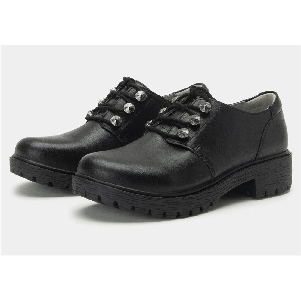 Alegria Womens Resa Vegan Leather Platform Lug Loafer Shoes - Black NIB